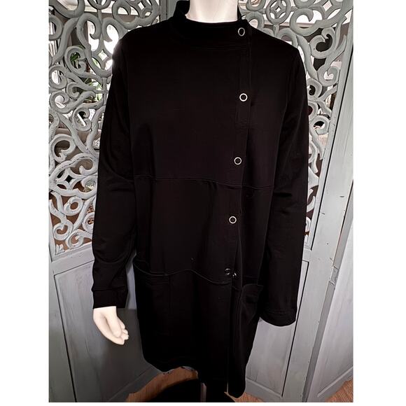 Pure Jill Long Black Cardigan/Dress Coat/Tunic Jacket-Off Center Snap Front-Sz M - Picture 1 of 8